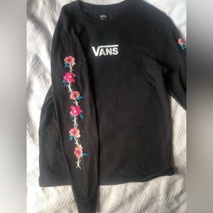 Vans Long Sleeve women’s tee. Black with floral pattern on sleeves